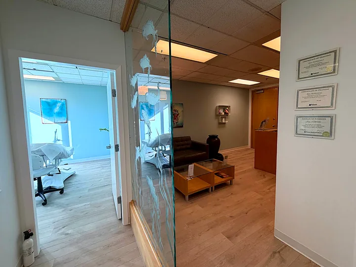 Hallway to the treatment room at Pure Light Laser Clinic, Vancouver