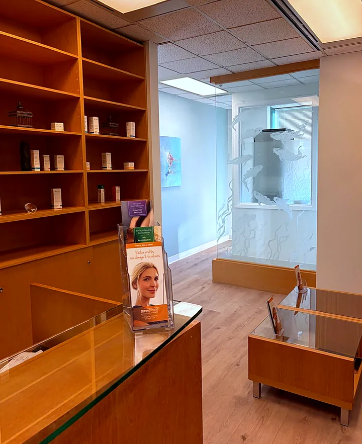Reception and Pro-Derm products at Pure Light Laser Clinic, Vancouver
