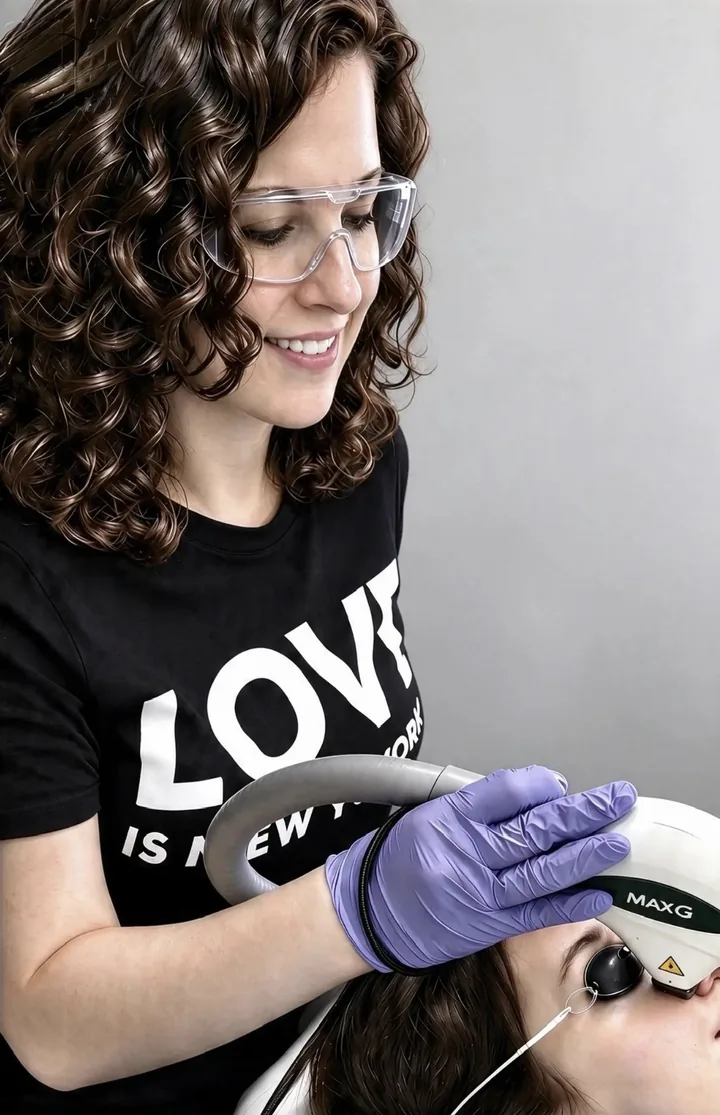 Rita Moldovanos giving an IPL photofacial with the MaxG handpiece at Pure Light Laser in Vancouver